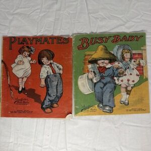 Antique Saalfield Linen Book Lot Busy Baby Playmates Childrens Vintage